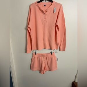 Old Navy Coral pink Waffle Knit Henley Top and Shorts Set NWT Size Small